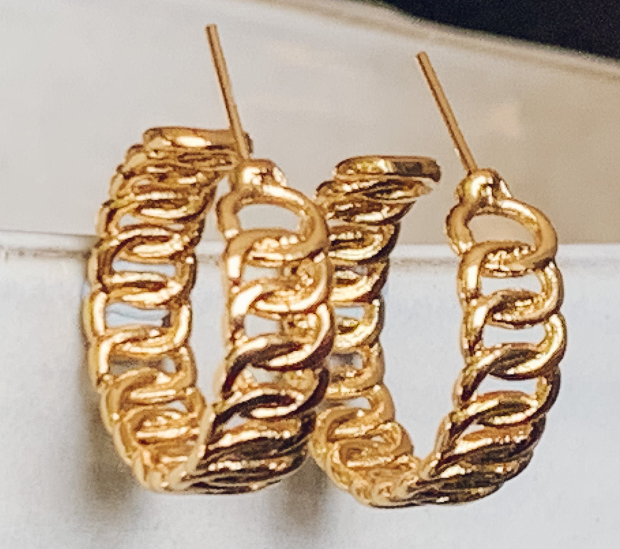 Chain link hoop earrings delicate earrings for everyday. Gold Etsy