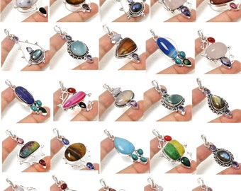 Assorted Multi-stone Designer Sterling Silver Plated Pendant, Natural And lab-created Gemstone pendants, Wholesale Lot Jewelry