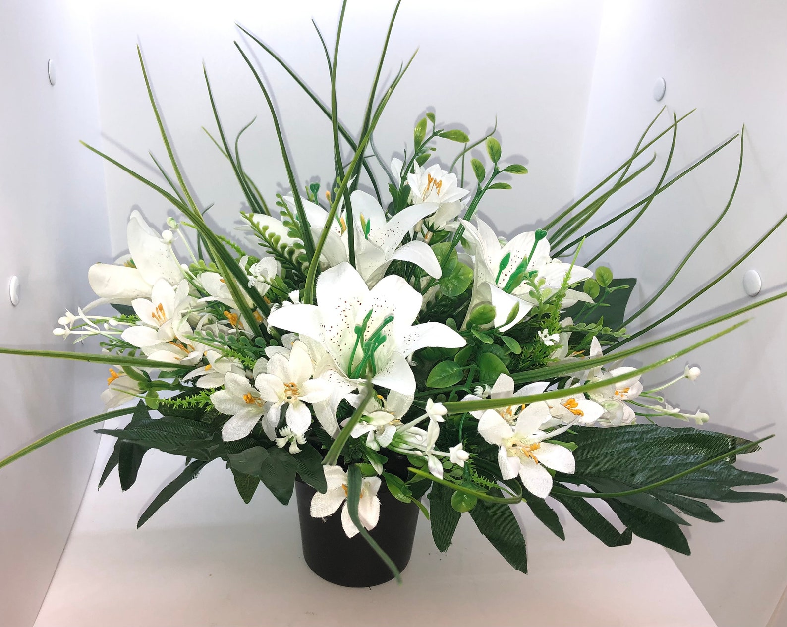 Cemetery Grave Memorial Artificial Flower Pot Mixed White Lily Etsy UK