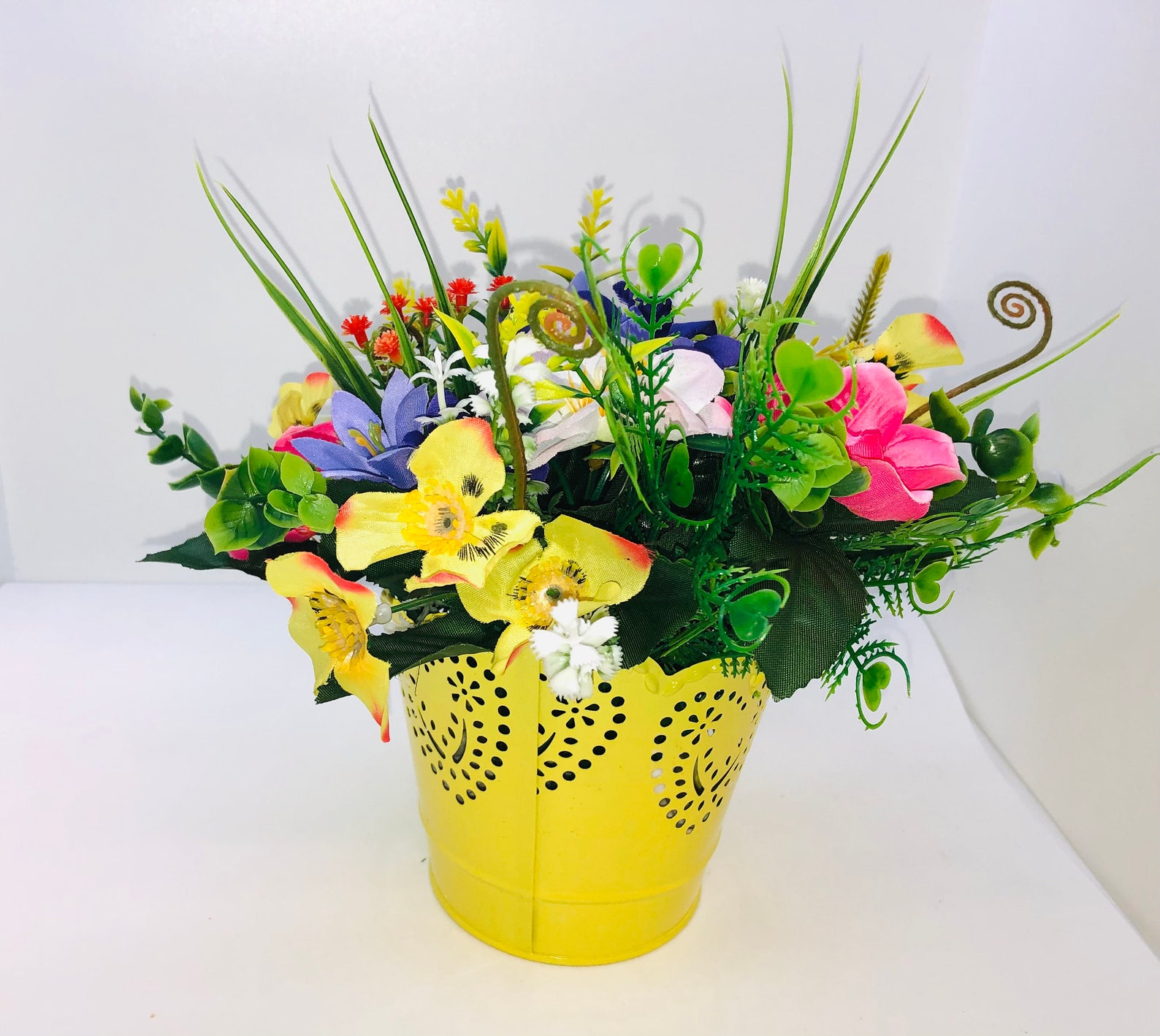 Artificial Flower Pot Vibrant Spring Flowers Vase Flower Etsy