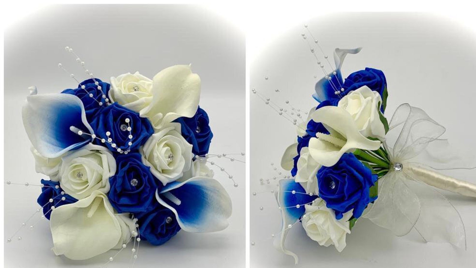 Bride Blue and Ivory Artificial Calla Lily Teardrop Bouquet Etsy