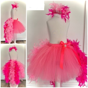 Flamingo tutu costume skirt headpiece feathers gems hot pink baby pink tulle dance costume fancy dress theatre costume dressing up halloween
