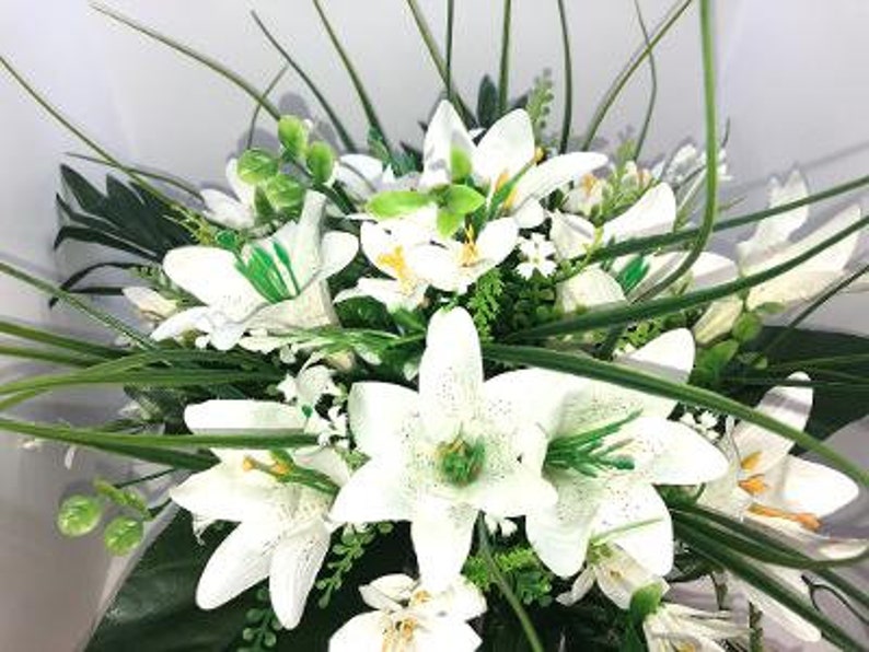 Cemetery Grave Memorial Artificial Flower Pot Mixed White Lily Etsy