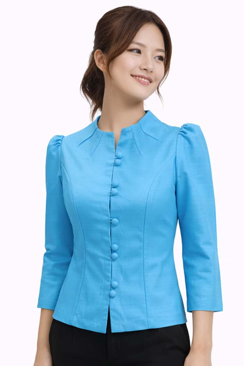 Thai Silk Shirt for Women Light Blue