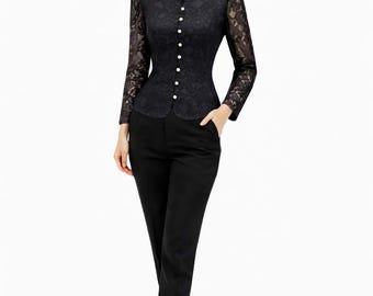 Thai Silk Lace Shirt: Elegant Mandarin Collar Top - 12 Colors