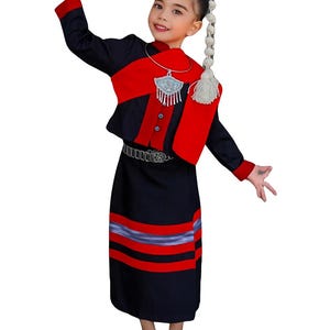 Mädchen Traditionelles Issan Nordosten Thai Lao Khmer Outfit Set Shirt Sarong Rock Native Hill Tribe Thailand Kleidung