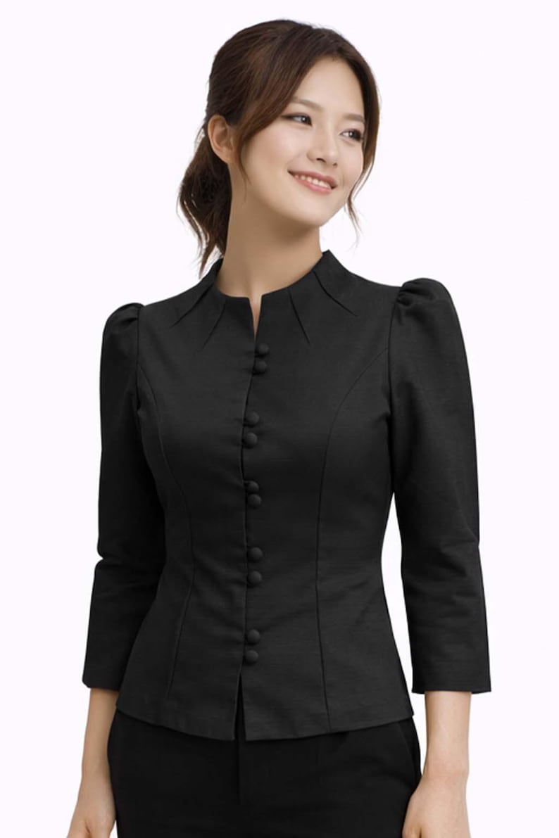 Thai Silk Shirt for Women Black