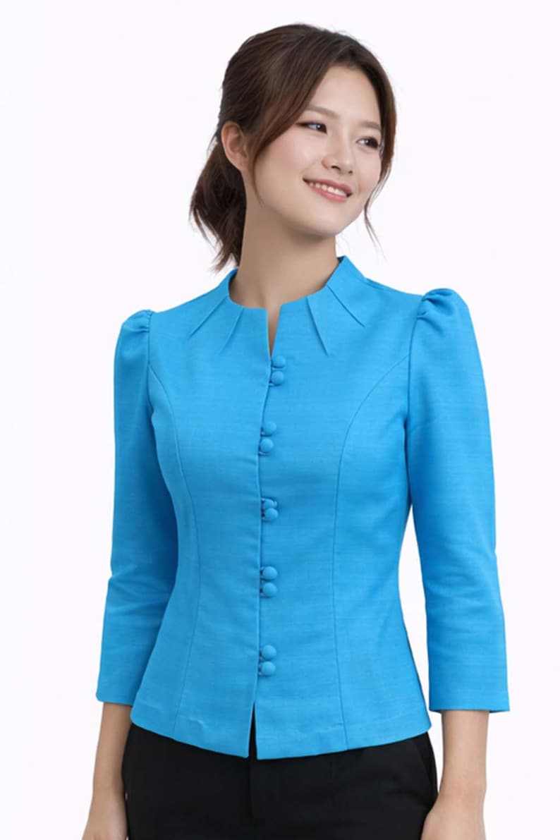 Thai Silk Shirt for Women Blue