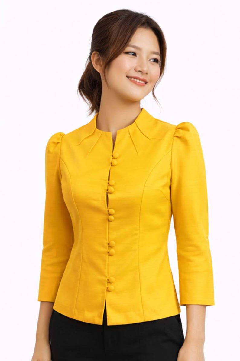 Thai Silk Shirt for Women Dark Yellow