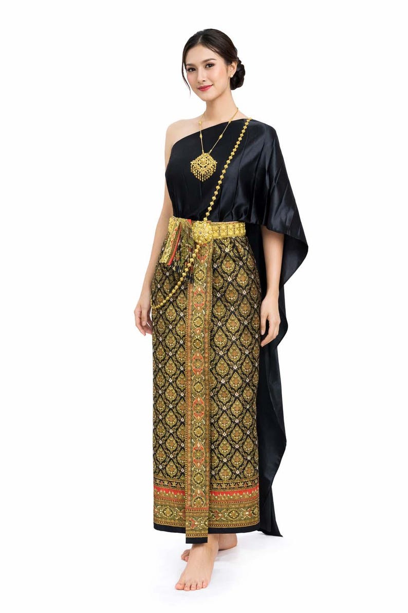 ladies-blue-thai-traditional-thai-outfit-2-piece-set-sash-sarong-thai