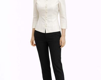 Ivory White Thai Silk Blouse - Elegant Shirt