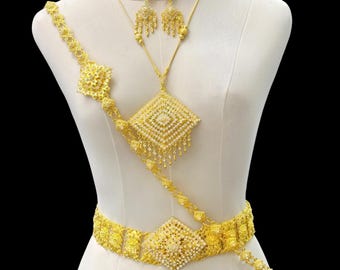 Ensemble de bijoux traditionnels thaïlandais accessoires robe thaï khmer lao costume amérindien paréo de mariage jupe danse antique boucles d'oreilles ceinture or blanc