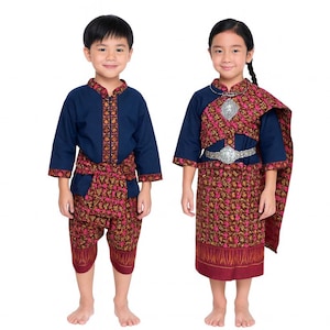 Ensemble de tenue traditionnelle thaïlandaise assortie pour enfants, laos et khmère