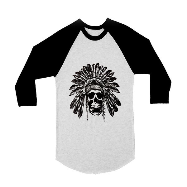 Unisex // Indian American // Skull // Raglan // 3/4 Sleeve // Baseball T-Shirt