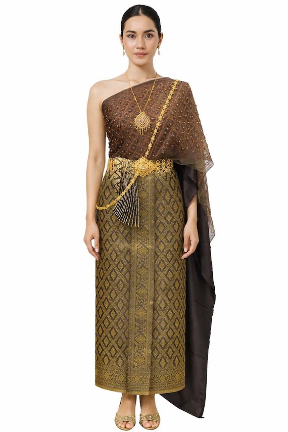 Brown Sugar Thai Silk Dress, 3-piece Wedding Outfit