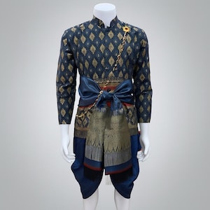 Men&#39;s Traditional Thai/Lao/Khmer Outfit 3 Piece Set Shirt Sarong Waistband Thai Faux Silk Wedding Attire ***SHIRT AVAILABLE SEPARATELY***