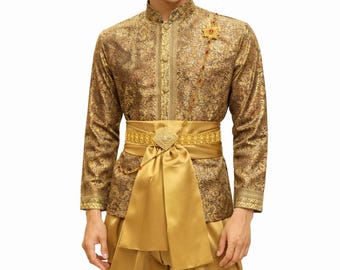 Men's Traditional Thai Wedding 3 Piece Outfit - Shirt Sarong Waistband