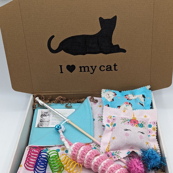 Handmade ~Bound to Bond~ Caticorn catnip toy gift box, catnip toy box, Birthday box, Gotcha Day box, cat toy box, Variety Cat box, Cat Gift