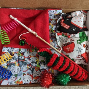 Handmade Cat Gift Box Merry Christmas Catnip Toys Adoption Day Gift Box Gotcha Day Gift Box Adoption Box Variety Cat Box Gift for Cat Lovers