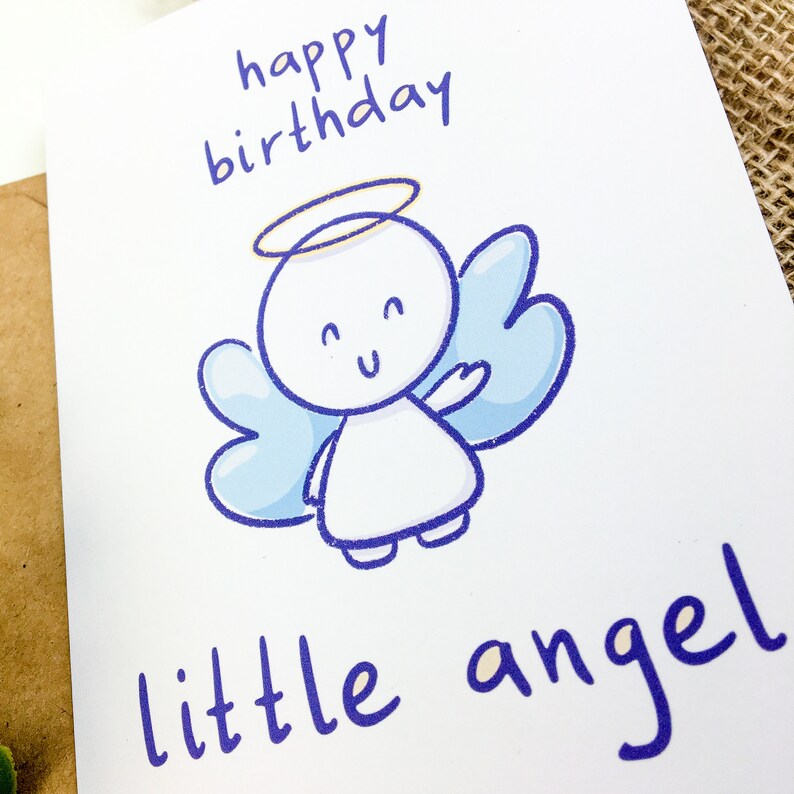 Little Angel Greeting Card Baby Birthday Card Happy Etsy
