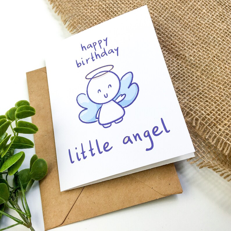 Little Angel Greeting Card Baby Birthday Card Happy Etsy