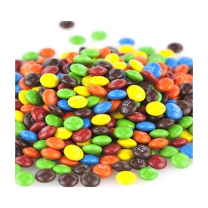 May include: A large pile of colorful chocolate candies, including brown, red, yellow, green, blue, and orange. The candies are all round and have the letter "M" printed on them.