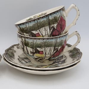 Friendly Village Teacups and Saucers, Johnson Brothers, Set of 2 or 3, Made in England