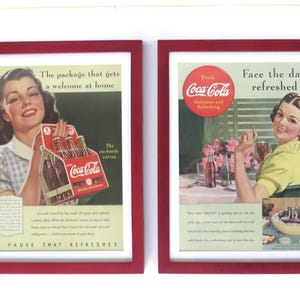 2 Framed Coca Cola Ads, Vintage 1940 Coca Cola Ads, Coca Cola Collectibles, Coca Cola Advertising