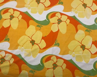 Vintage 1970s Floral Tablecloth: Retro Flower Power Kitchen Decor (50" x 64")