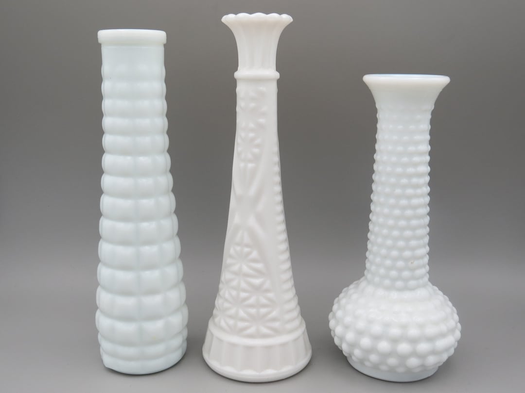 Vintage Milk Glass Vases, Set of 3, 9, White Vases, Centrepiece Vase