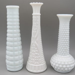 3 Milk Glass Vases, 9”, White Vases, Centrepiece Vase, Vintage Vase, Wedding Decor