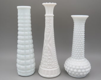 3 vases en verre de lait, 9 pouces, vases blancs vintage pour pièce maîtresse, décoration de mariage