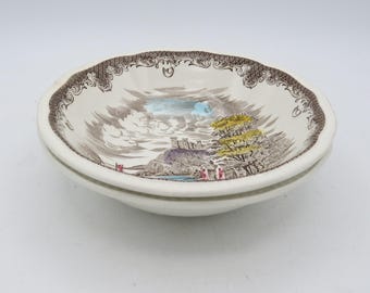 2 Kensington Shakespeares Sonnets Soup Bowls, Brown Transferware Cereal Bowls