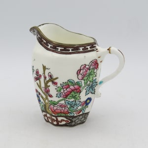 Coalport Indian Tree Creamer, 5 oz, Mini Creamer, Pink Floral Creamer, Scalloped Edge, Pink Flowers, Green Leaves