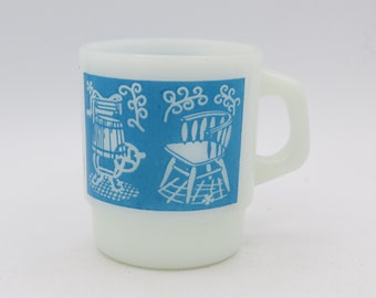 Vintage Anchor Hocking Milk Glass Mug: Blue Stackable Coffee Mug