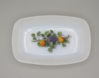 Arcopal Butter Dish, Fruits de France, Small Serving Dish, Rectangular, Made in France, Milk Glass