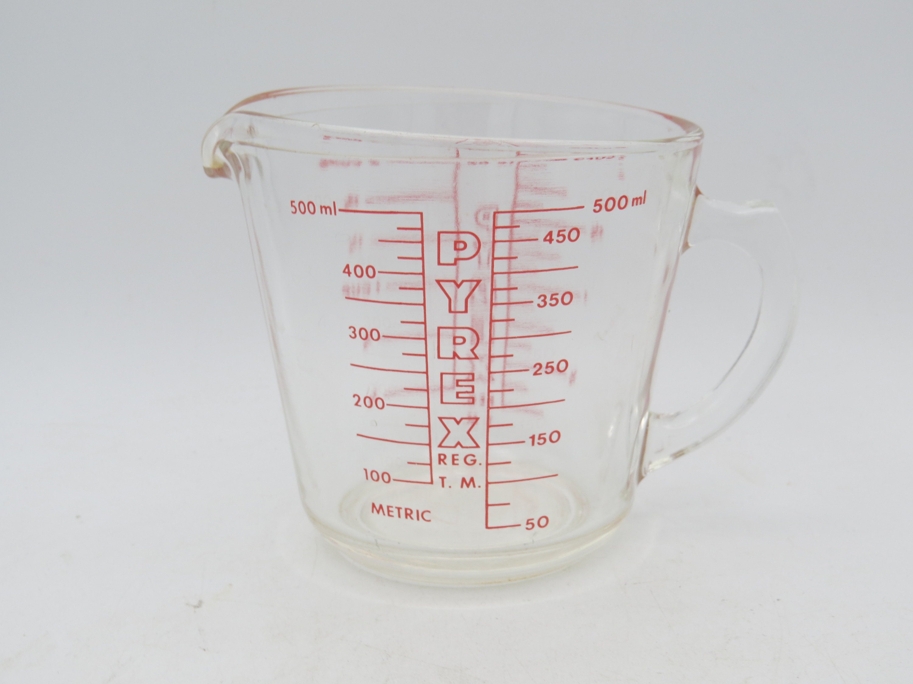 Vintage Pyrex Measuring Cup, 2 Cup, 500 Ml, D Handle, Metric Measurements,  Standard Measure, Pyrex Glass Measuring Cup 