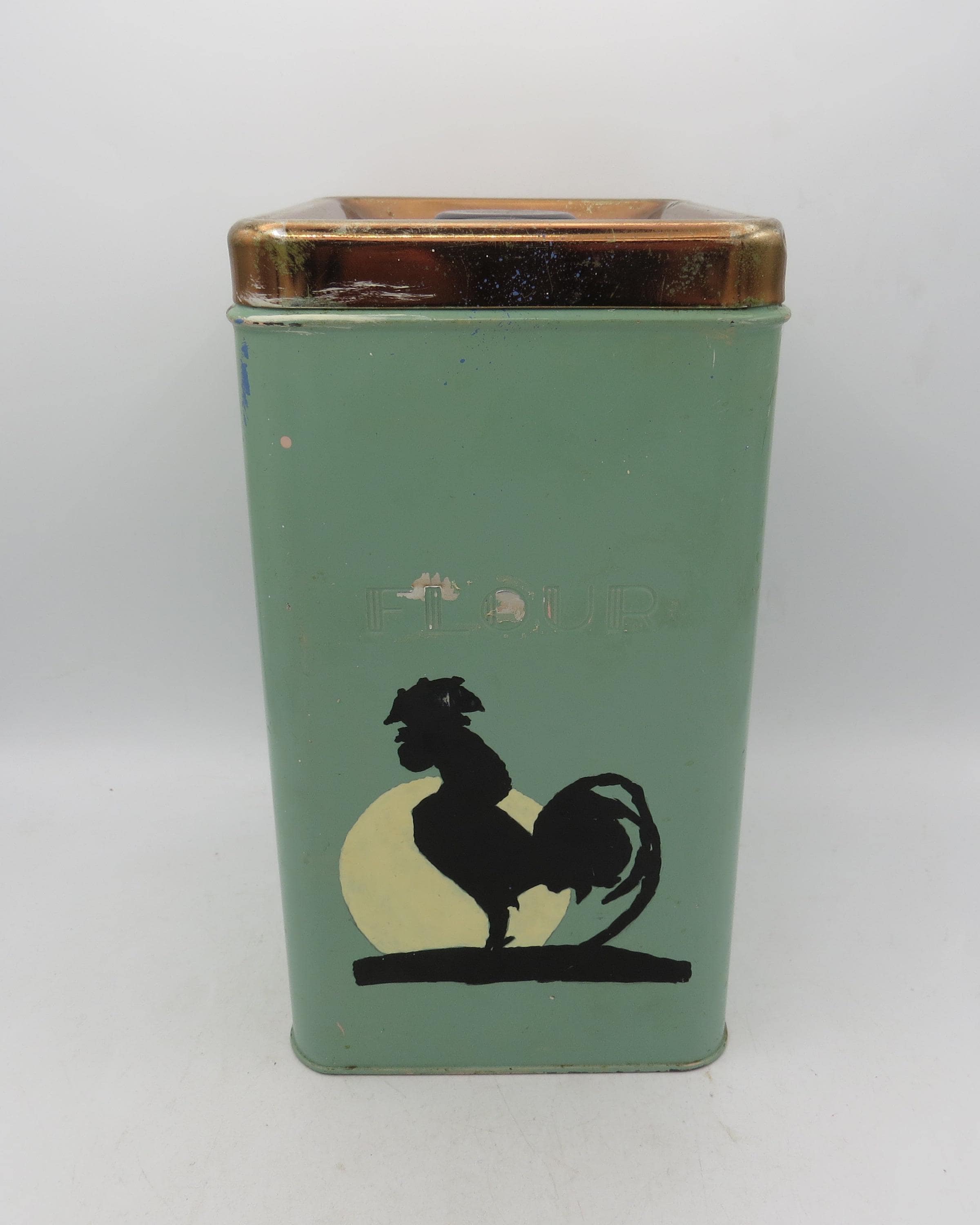 アメリカの古いキッチンツール7点★Vintage／USA／Tin Vintage 1950s Garnerware Turquoise Metal Canister, Flour Canister