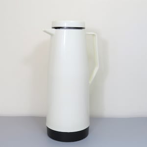 Vintage White and Black Thermos with Handle, 36 oz, Coffee Carafe, Hot Chocolate Pitcher, Thermos Carafe
