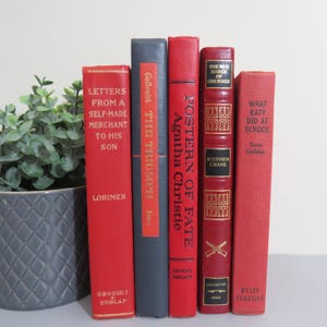Antique Book Set, Vintage Red Books, Collectible Books