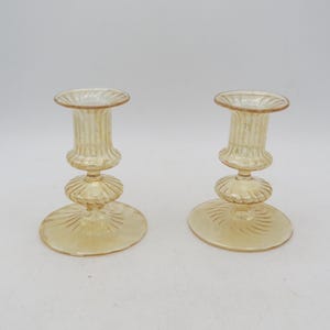 Vintage Bernsteinglas Kerzenhalter, Glaskerzenhalter, 2er-Set, Hochzeitsdeko, Paar Kerzenhalter, Vintage Kerzenhalter