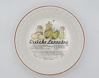 Plato para tarta con receta de quiche lorraine vintage, decoración de cocina rústica