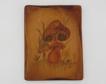 Placa de pared vintage de madera con forma de hongo, pintada a mano (20 x 25 cm)