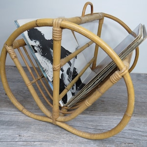 Rattan and Bamboo Magazine Rack, Wicker Record Album Holder, Rattan LP Holder, Magazine Holder, Wicker Magazine Basket