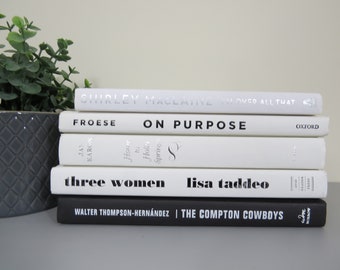 Black and White Decorative Book Set: Modern Shelf Decor, Set of 5