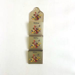 Mid Century Metal Wall Mount Mail Organizer: Floral Letter Holder