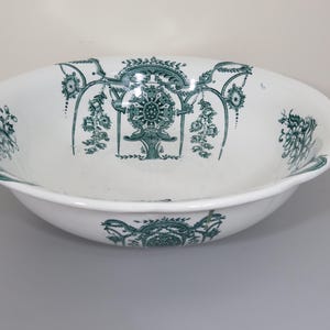 Large Teal & White Ceramic Bowl: England Vintage Decor, 15&quot;