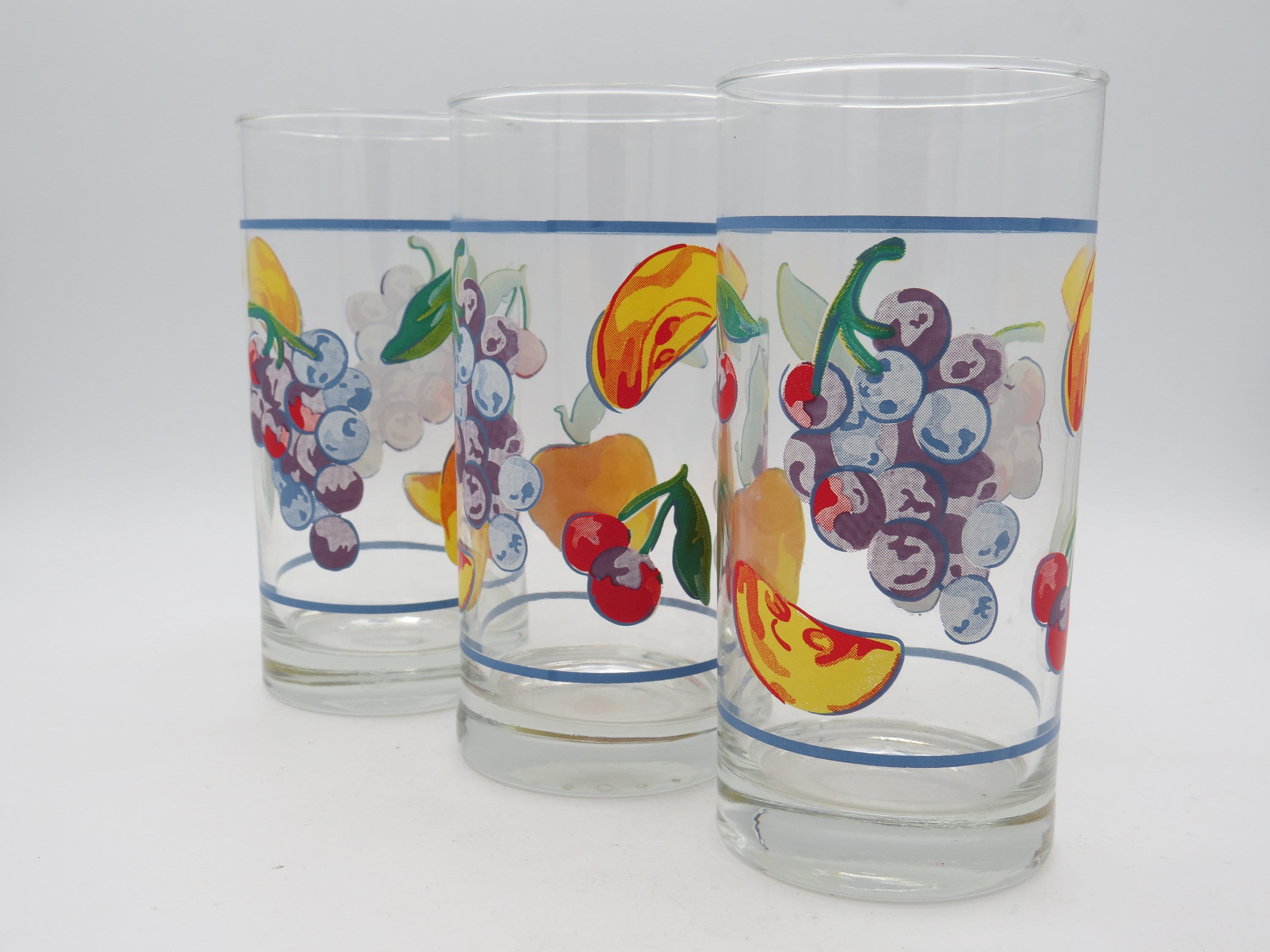 HOMEW Harvest Bubble Fruit Decal Juice Drinking Glass Set Of 4 Clear with  fruits deca 
