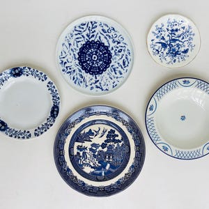 Vintage Blue and White Plate Set: Gallery Wall Decor, Mismatched China