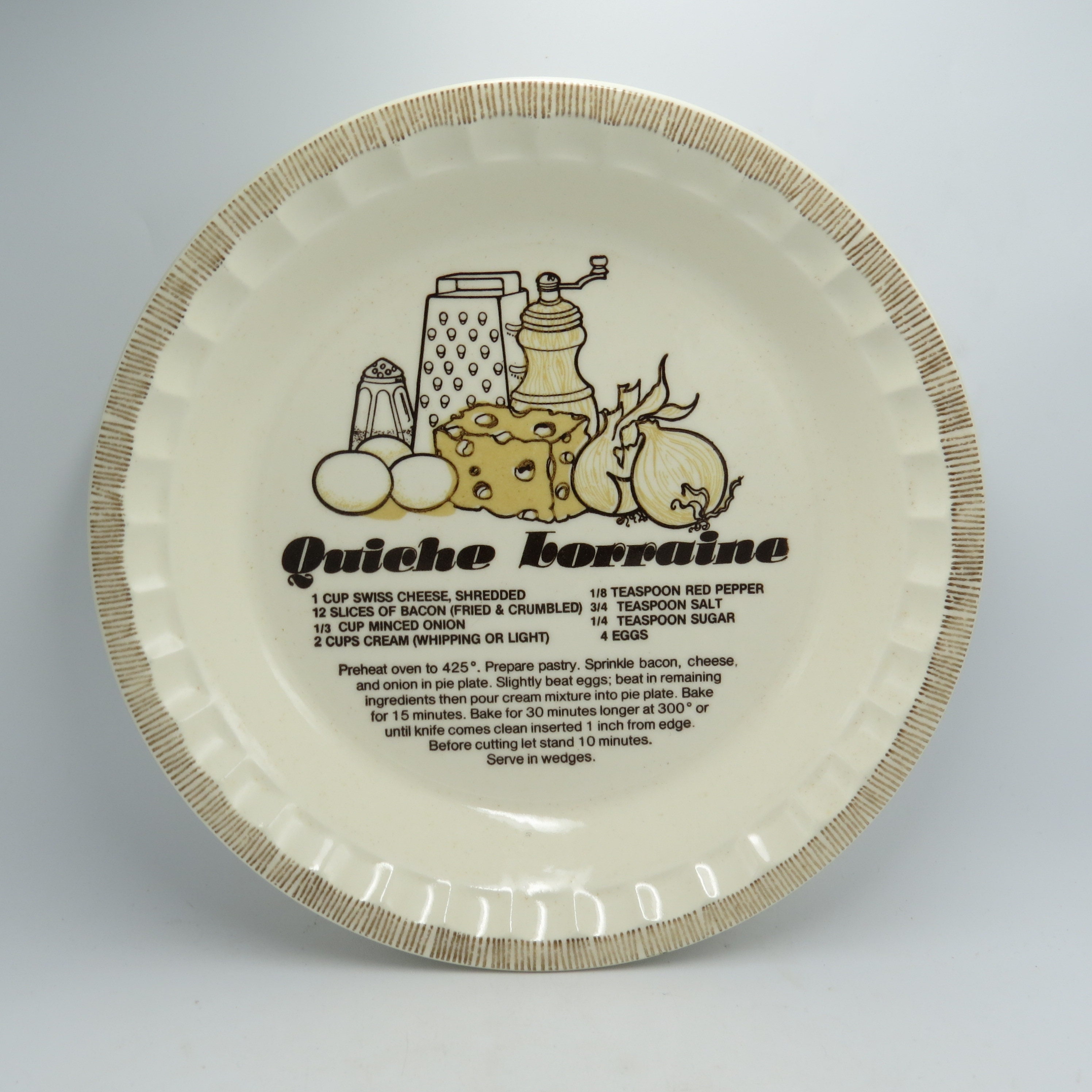 Vintage Quiche Lorraine Recipe Pie Plate, Jeannette,Farmhouse Decor, Decorative Pie Plate